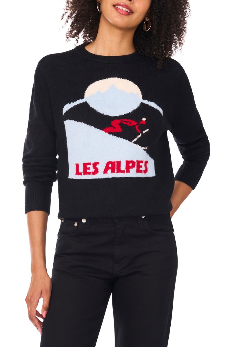 Vince Camuto Swiss Alps Graphic Crewneck Sweater, Main, color, Rich Black