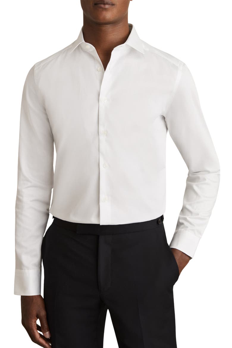Remote Slim Fit Cotton Button-Up Shirt, Main, color, WHITE