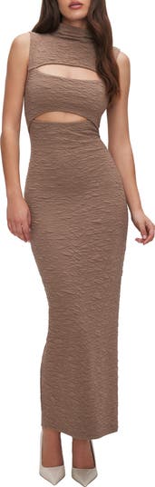 Good American Double Cutout Knit Maxi Dress in Putty001 at Nordstrom, Size Large