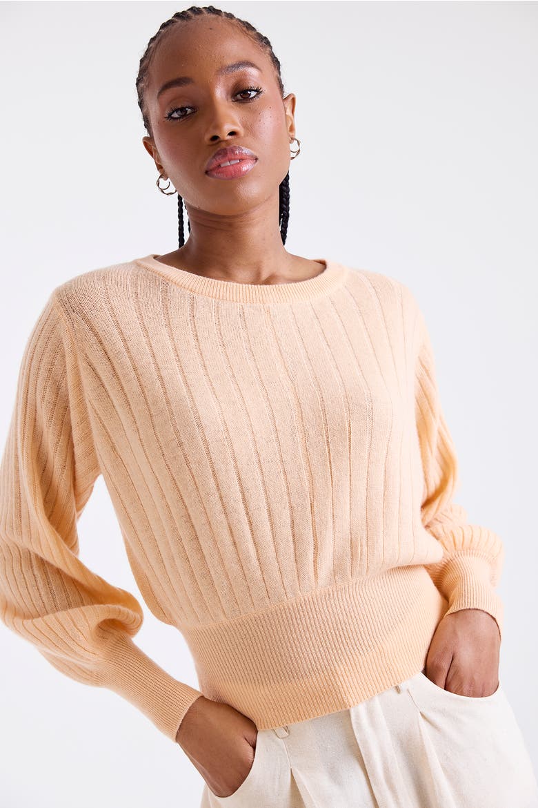 Rosa Ribbed 100% Cashmere Sweater, Main, color, BELLINI PEACH