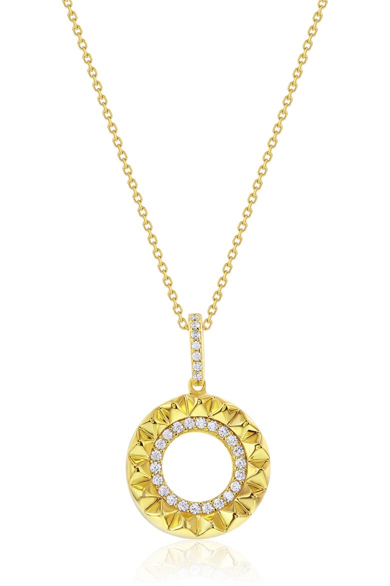 Cubic Zirconia Sunburst Pendant Necklace, Main, color, YELLOW