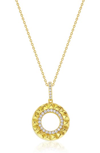 Suzy Levian Yellow Sterling Silver White Cubic Zirconia Circle Pointed Sunburst Pendant