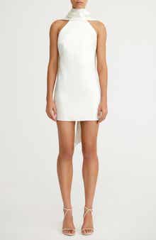 Lucile Scarf Detail Halter Neck Satin Cocktail Minidress