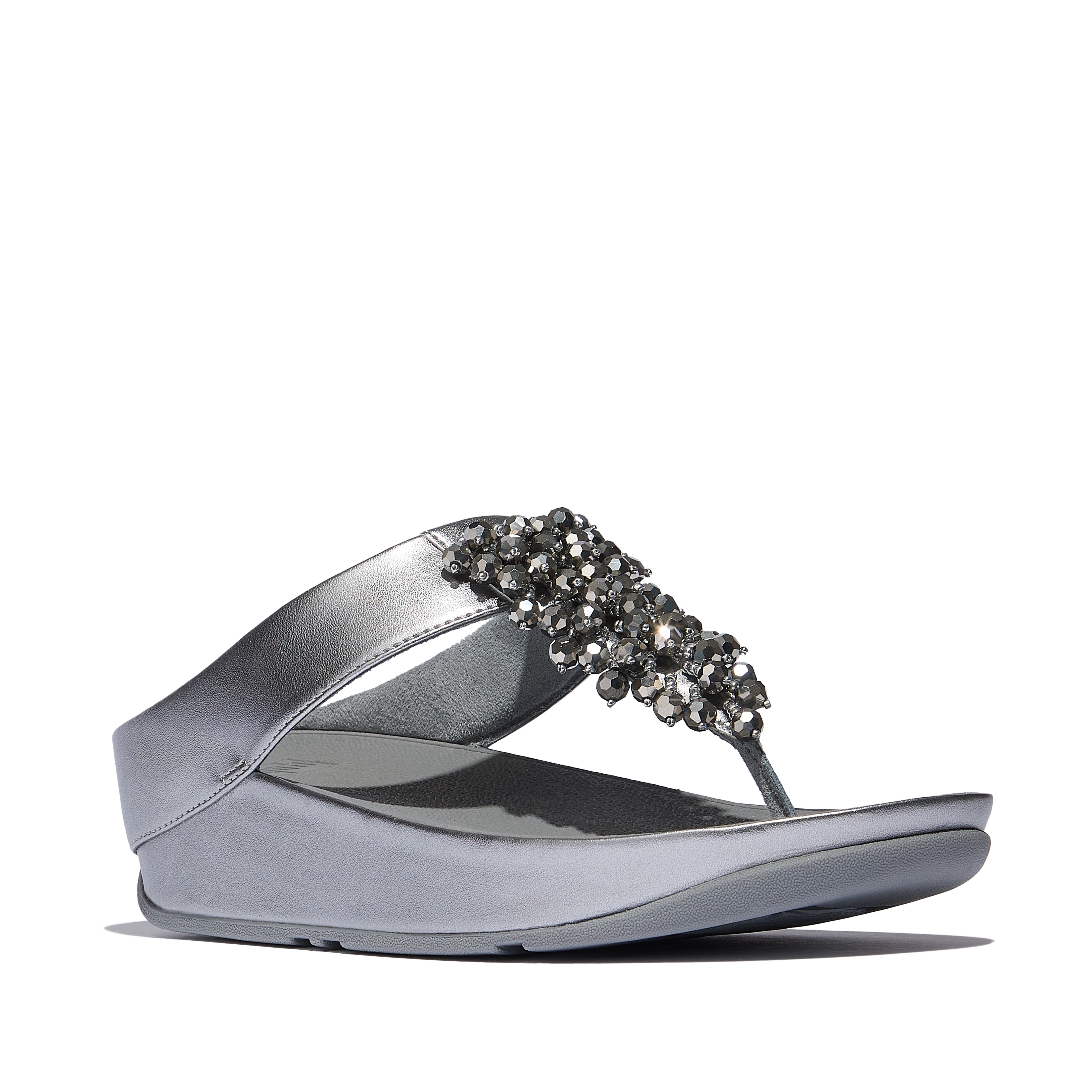 Rumba Iridescent beaded toe-post sandals, Main, color, Silvereen