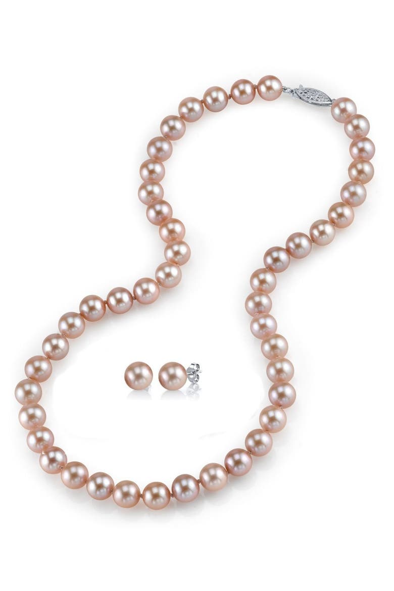 7.0-7.5mm Pink Freshwater Pearl Necklace & Earrings, Main, color, Pink Pearls