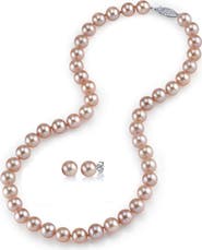 The Pearl Source 7.0-7.5mm Pink Freshwater Pearl Necklace & Earrings