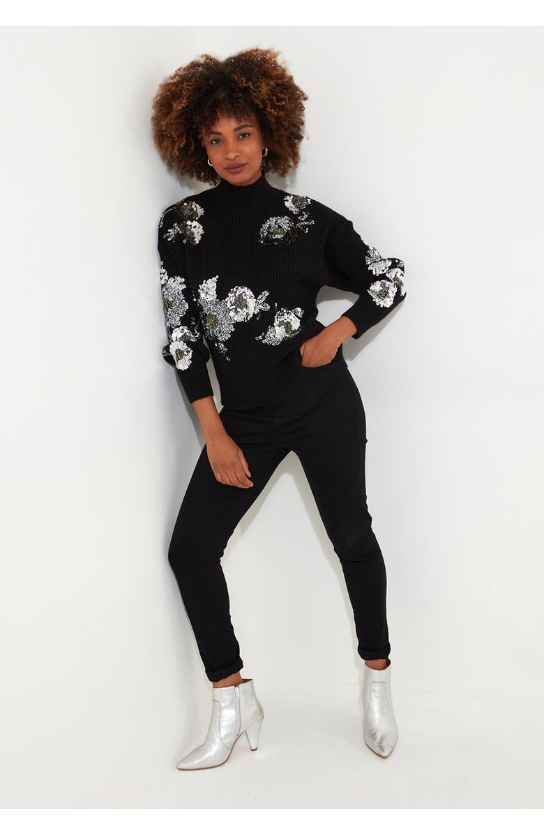 Joe Browns Mockneck Shimmer Sweater, Alternate, color, Silver Sequin Floral