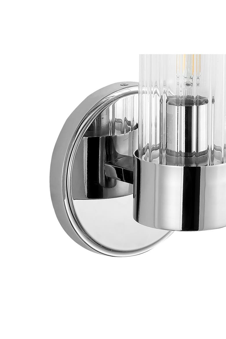Cecil 1-Light Tall Cylinder Iron/Striped Glass Modern Mid-Century LED Vanity, Alternate, color, Chrome with clear shade