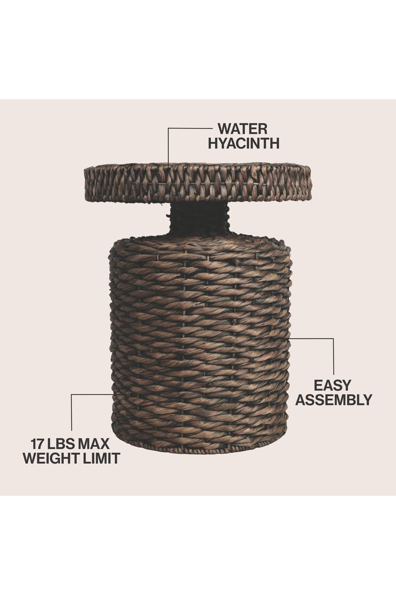 Marisol Bohemian Woven Round Accent Table, -Style Pedestal End Side Table for Living Room, Alternate, color, Brown