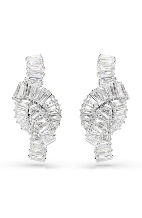 Swarovski Matrix Rhodium Plated Baguette Cut Earrings In Metallic
