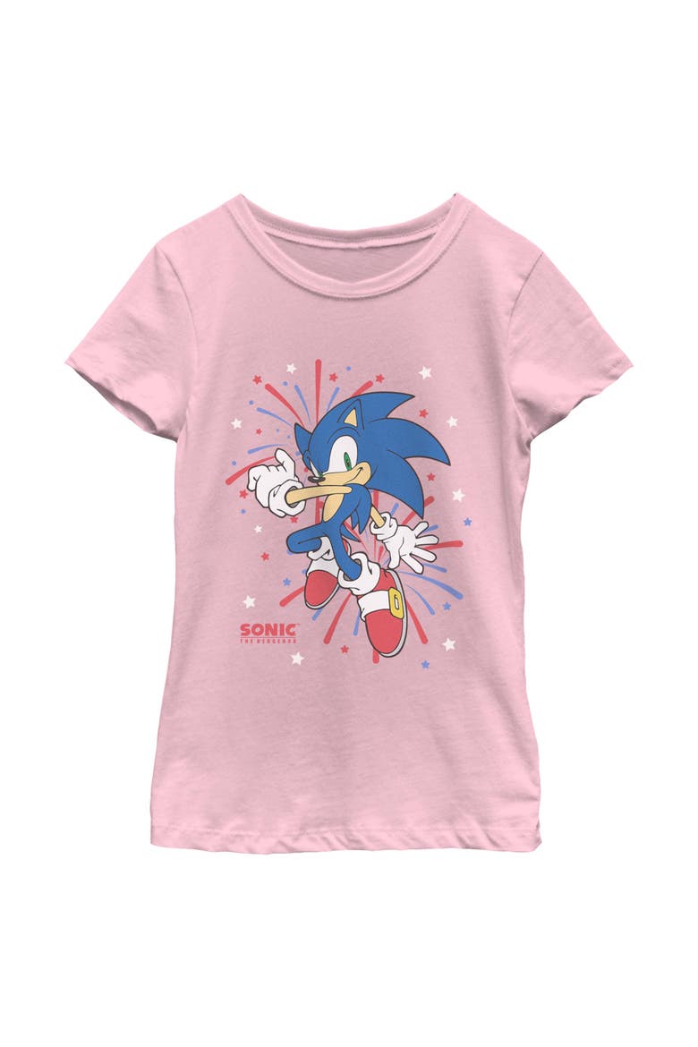 Girl's Sonic the Hedgehog 4th of July Fireworks  Graphic T-Shirt, Main, color, Light Pink