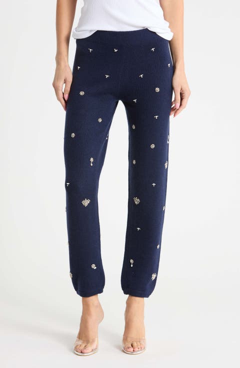 Kandace Crystal Embellished Wool Blend Knit Joggers