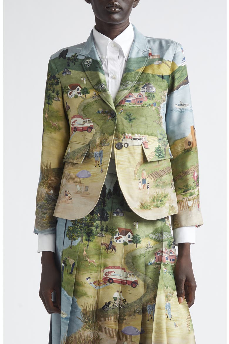 Country Scene Print Silk Sport Coat, Main, color, SEASONAL MULTI