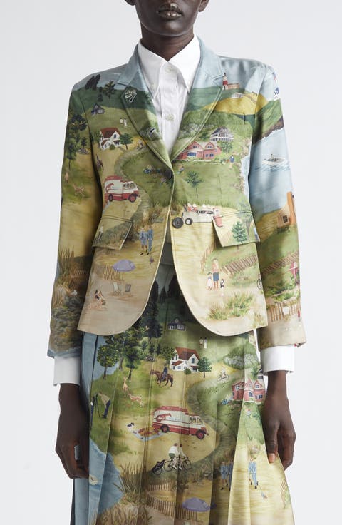 Country Scene Print Silk Sport Coat