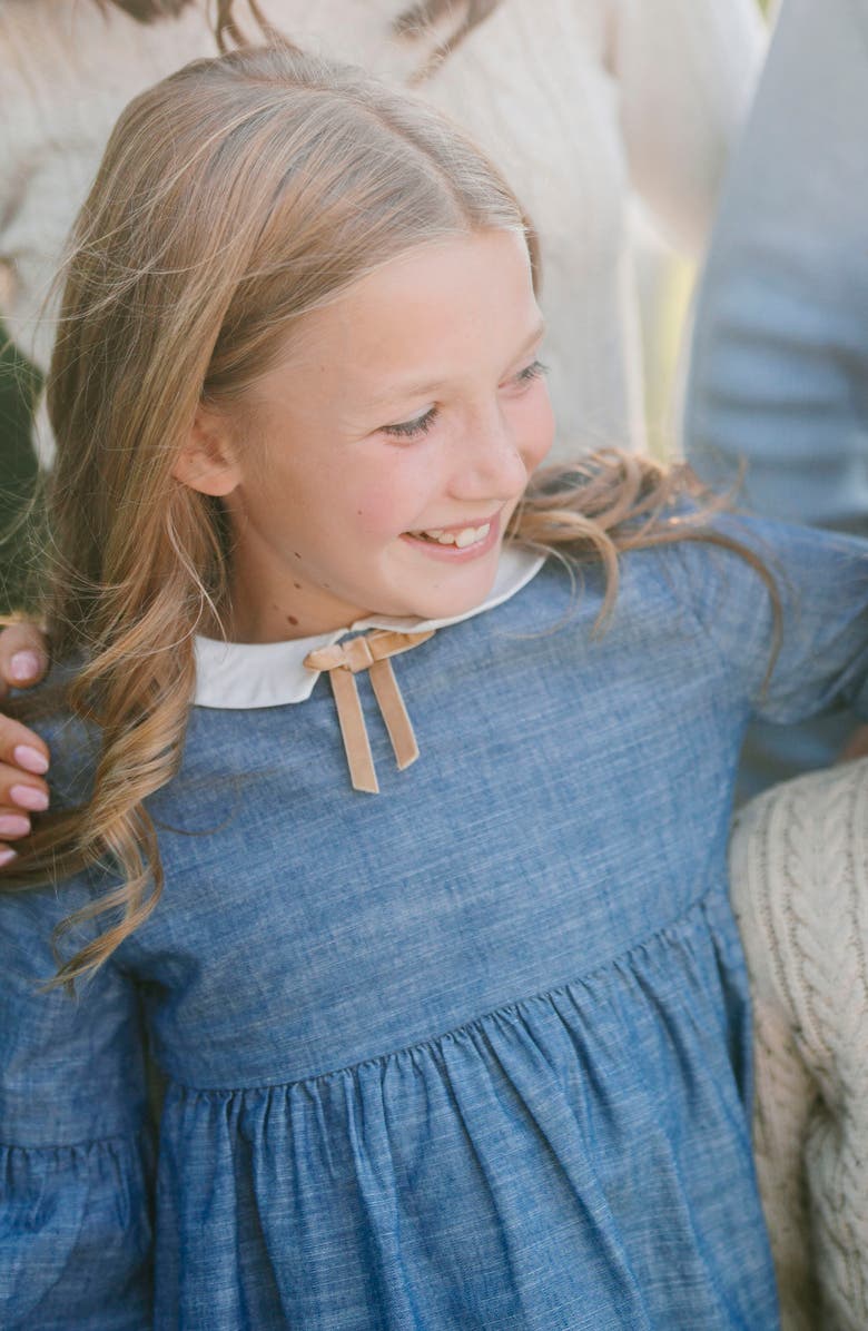 Hope & Henry Kids' Organic Empire Waist Peter Pan Collar Chambray Dress, Alternate, color, Blue Chambray