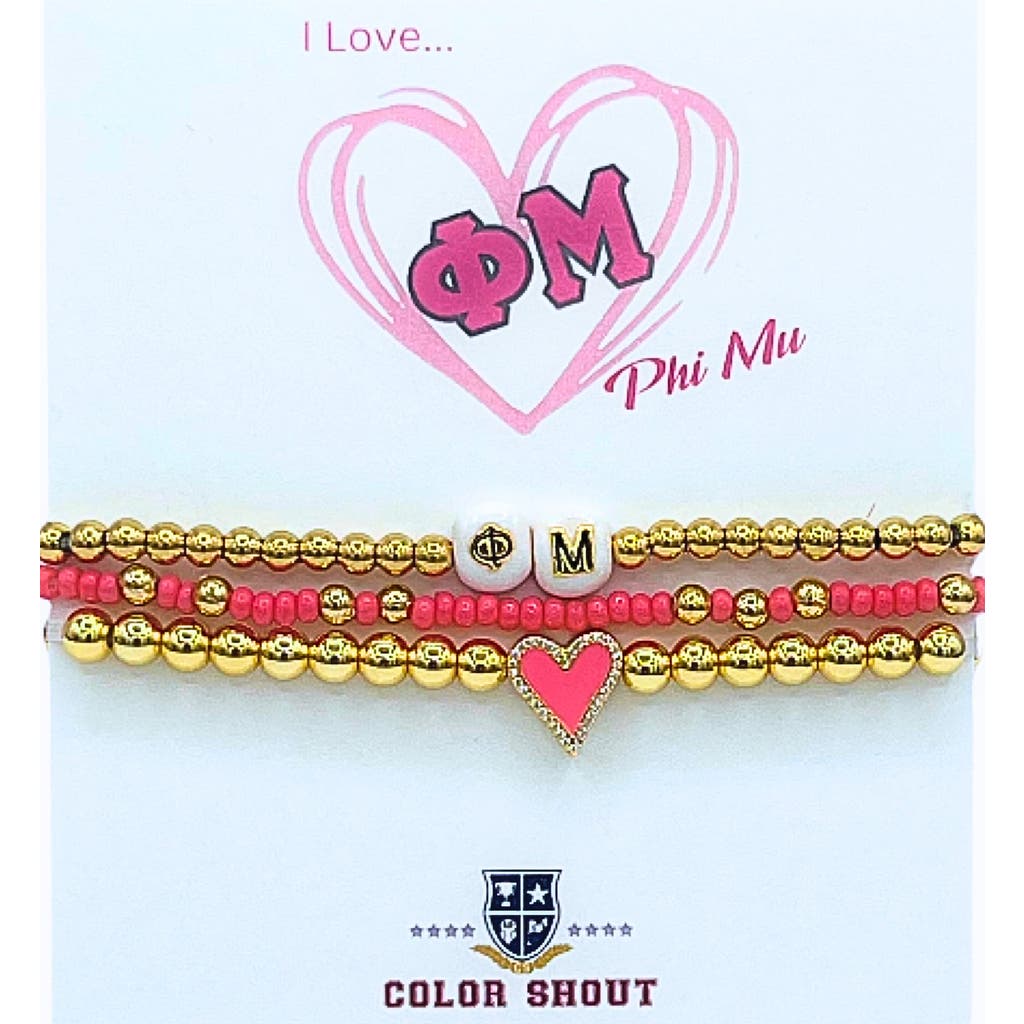 Color Shout Phi Mu Love My Sorority Bracelet Stack In Gold
