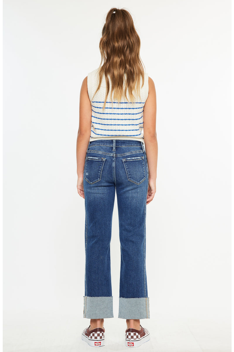 Gisela Mid Rise Kids Cropped Straight Jeans, Alternate, color, Dark Wash