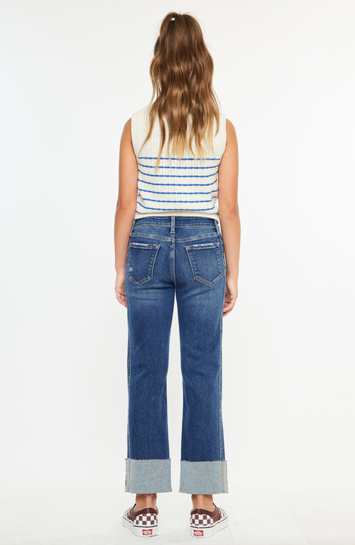 Kancan Gisela Mid Rise Kids Cropped Straight Jeans In Multi