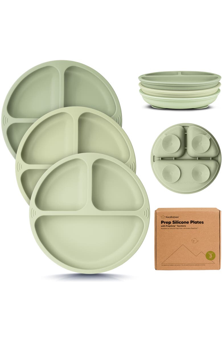 KeaBabies 3-Pack Prep Silicone Suction Plates, Main, color, Sage