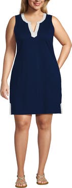 Lands' End Cotton Jersey Notch Neck Dress with Soutache
