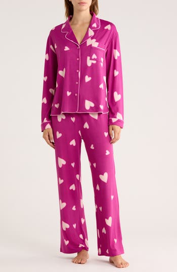 Honeydew Quiet Night Long Sleeve Button-up Top & Pants Pajamas In Pink