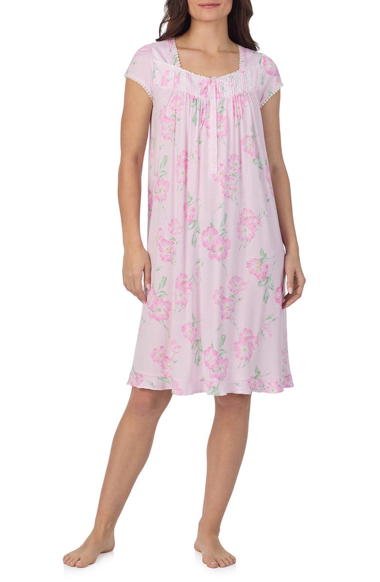 Eileen West Waltz Cap Sleeve Nightgown, Main, color, Pink/Floral