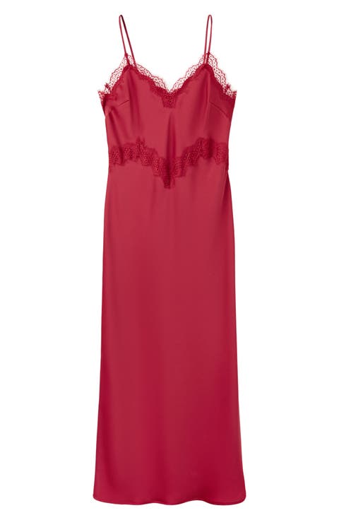 Lace Trim Satin Slipdress