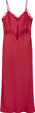 MANGO Lace Trim Satin Slipdress