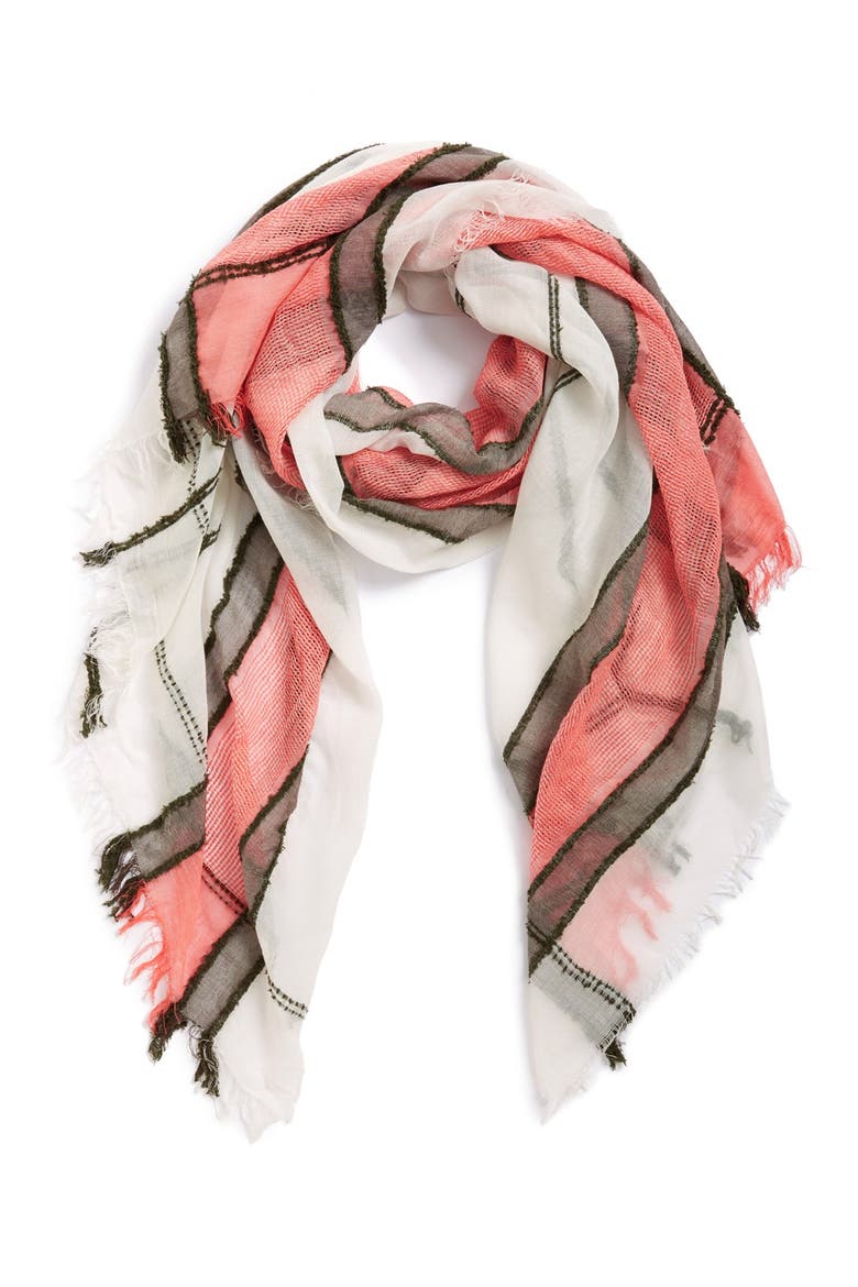 Stripe Scarf, Main, color, CORAL/ BLACK/ WHITE