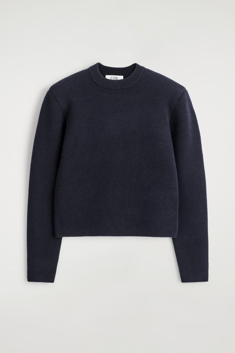 Sculpted-shoulder Merino Wool Jumper, Alternate, color, NAVY