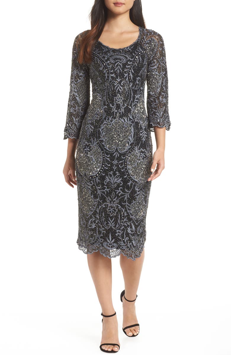 Pisarro Nights Embellished Mesh Cocktail Dress, Main, color, 