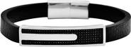 GEOFFREY BEENE Men's Carbon Fiber & Stainless Steel Bar Leather Bracelet