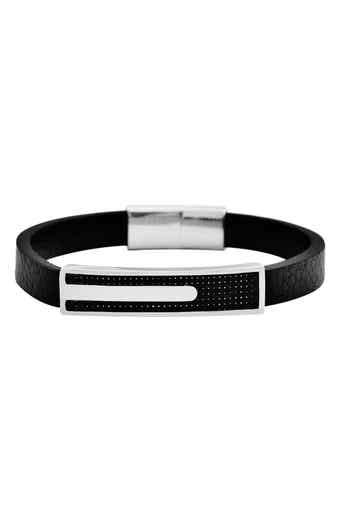 GEOFFREY BEENE Men's Carbon Fiber & Stainless Steel Bar Leather Bracelet