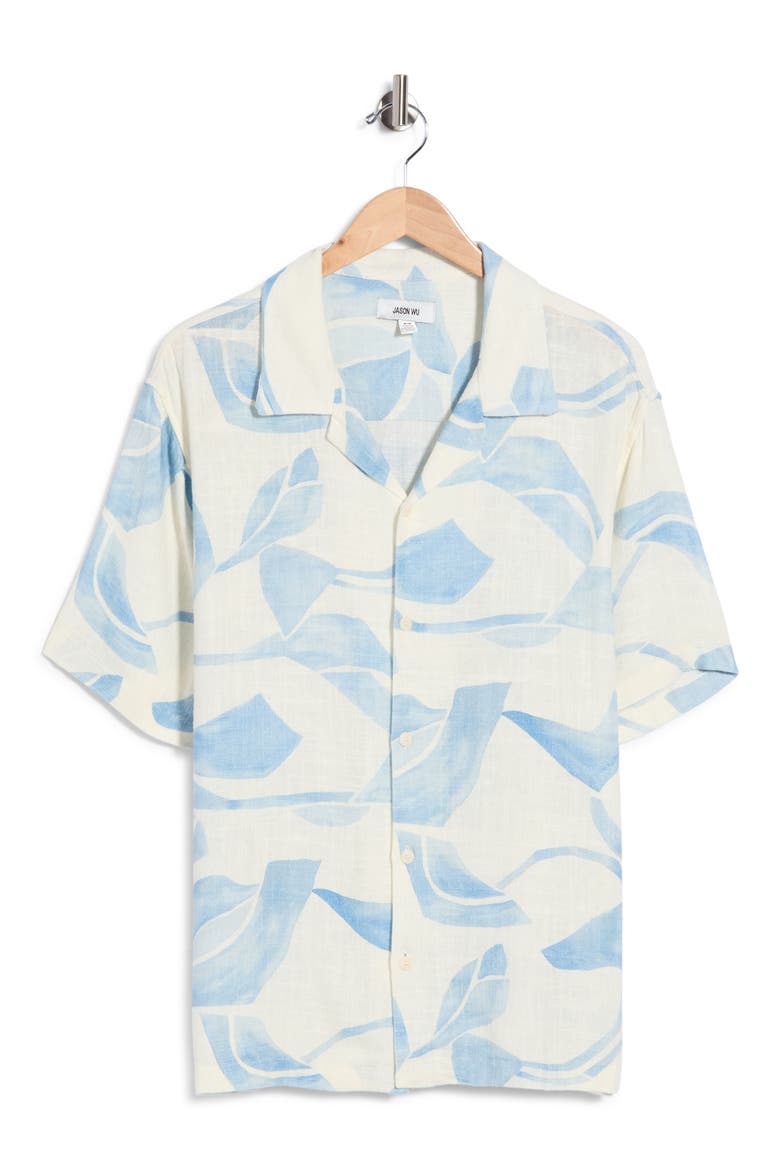 Watercolor Camp Shirt, Alternate, color, IVORY / LIGHT BLUE