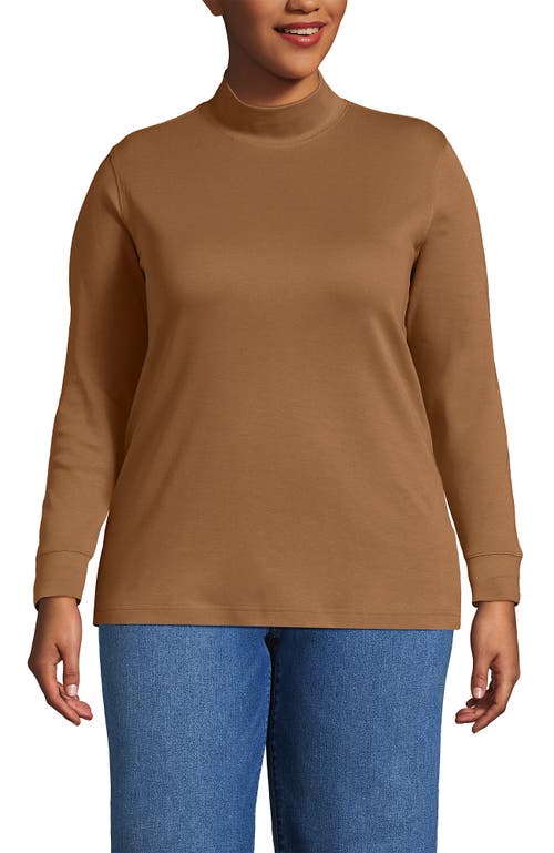 Lands' End Relaxed Cotton Long Sleeve Mock Turtleneck In Brown