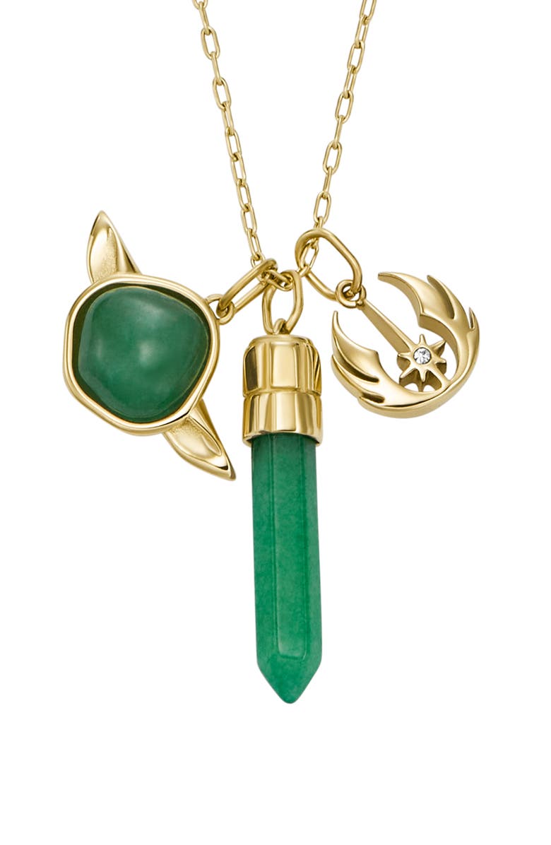 Fossil x Star Wars<sup>™</sup> Green Aventurine Yoda Charm Necklace, Alternate, color, 