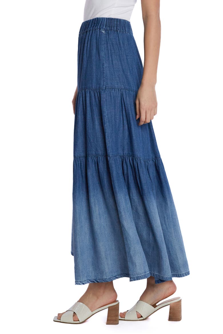 Ombré Tiered Denim Maxi Skirt, Alternate, color, GLACIER BLUE