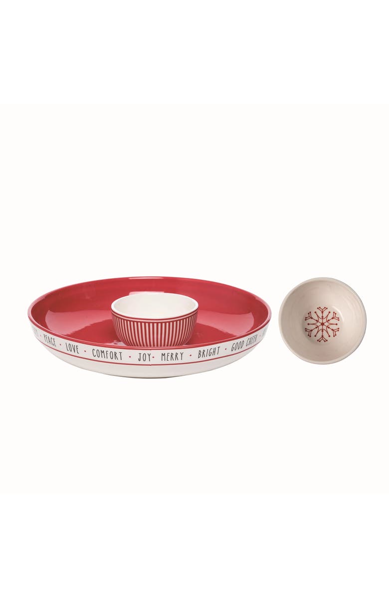 Transpac Multicolor Christmas Snow Stripes Chip and Dip Set of 2, Main, color, Ivory