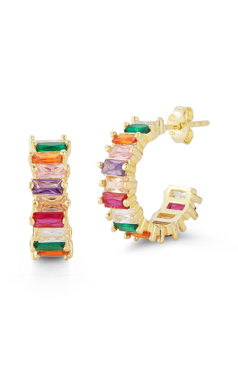 SPHERA MILANO Baguette Cut Hoop Earrings, Main, color, Gold