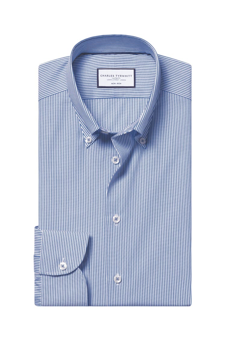 Charles Tyrwhitt Non-Iron Stretch Pinpoint Oxford Stripe Shirt, Main, color, Cobalt Blue