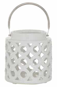 GINGER BIRCH STUDIO White Ceramic Circles Pillar Candle Lantern with Cut Out Design