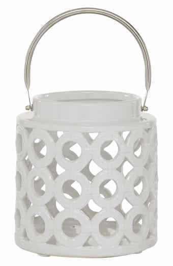 GINGER BIRCH STUDIO White Ceramic Circles Pillar Candle Lantern with Cut Out Design