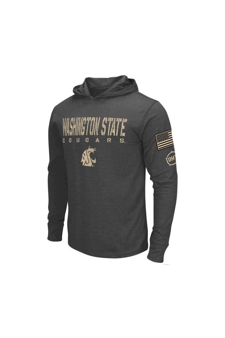 Men's Colosseum Charcoal Washington State Cougars Team OHT Military Appreciation Hoodie Long Sleeve T-Shirt, Alternate, color, Black