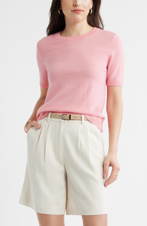 Short Sleeve Merino Wool Blend Sweater Top