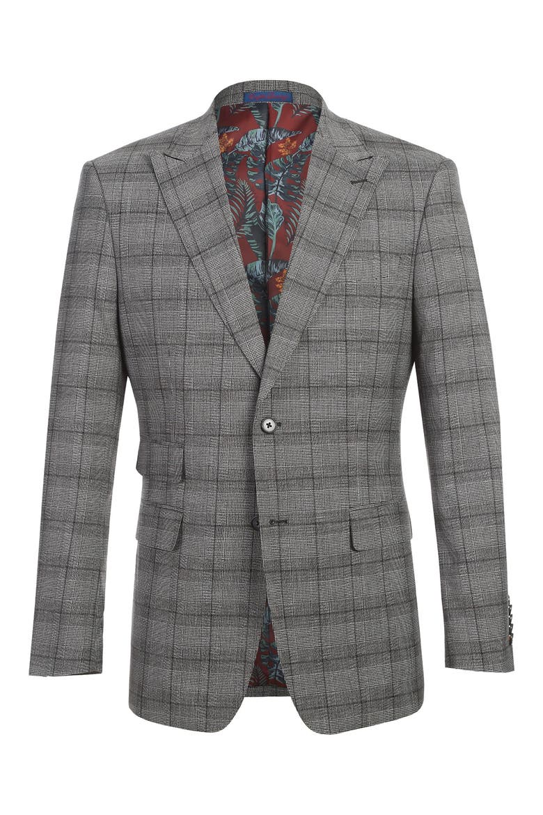 Plaid Trim Fit Peak Lapel Two-Piece Suit, Alternate, color, GREY