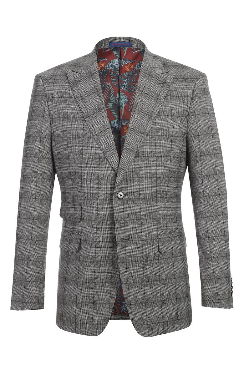 English Laundry Plaid Trim Fit Peak Lapel Two-Piece Suit, Alternate, color, Grey
