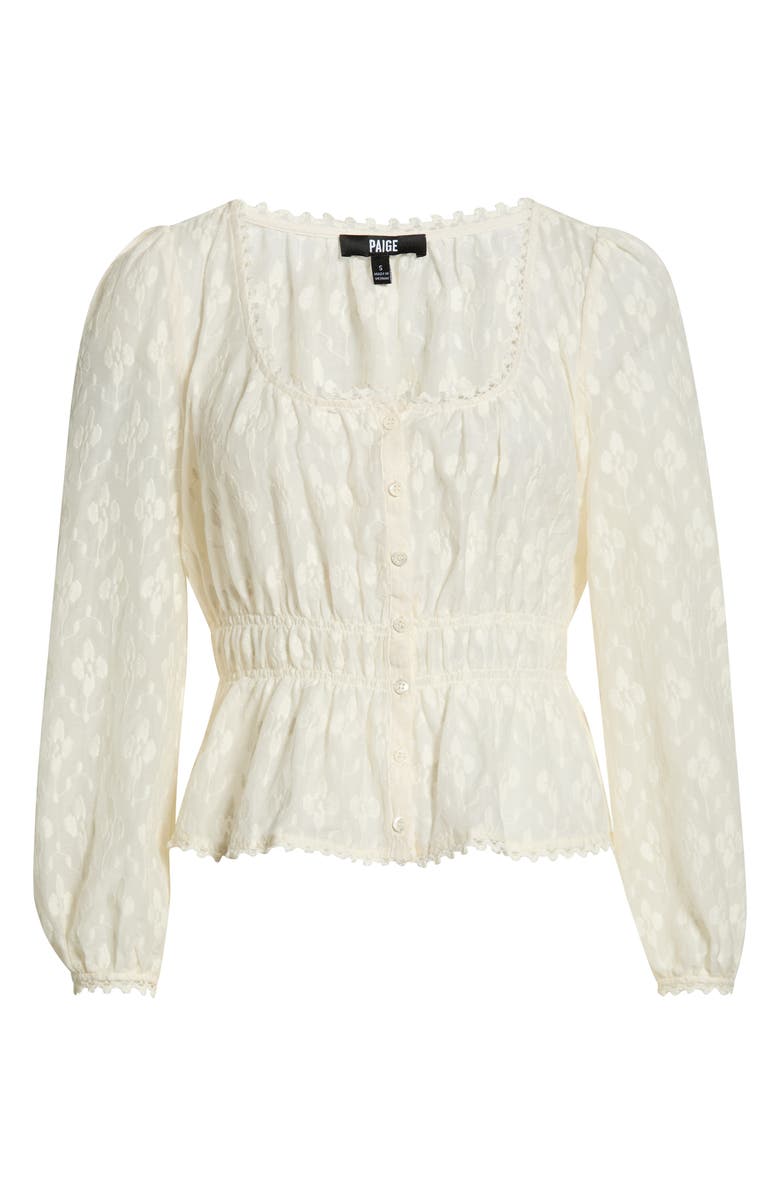 PAIGE Jay Floral Burnout Button-Up Peplum Top, Alternate, color, Antique White