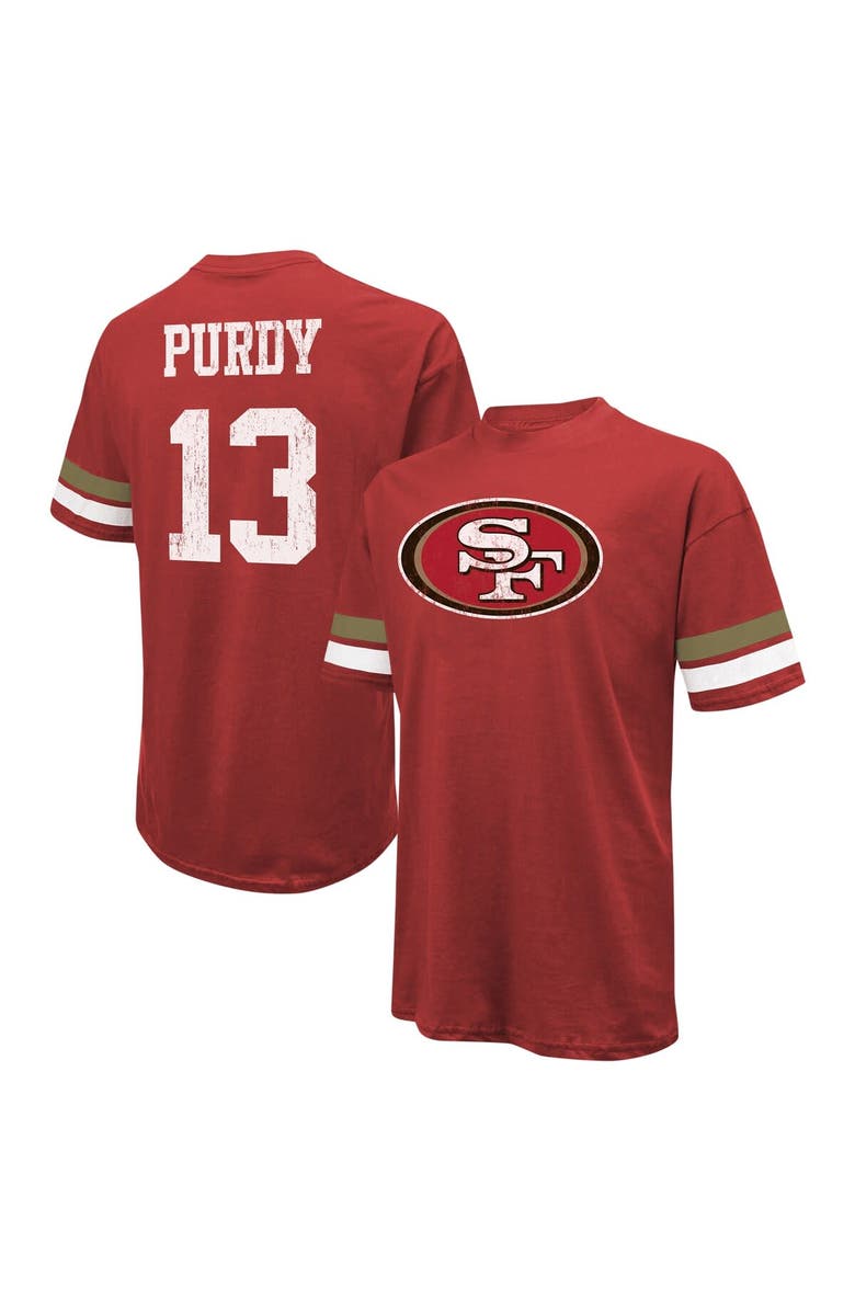 Majestic Threads Men's Majestic Threads Brock Purdy Scarlet San Francisco 49ers Name & Number Oversize Fit T-Shirt, Main, color, Scarlet