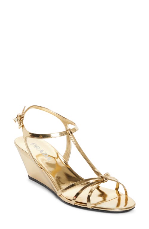 Prada Cage Wedge Sandal In Gold
