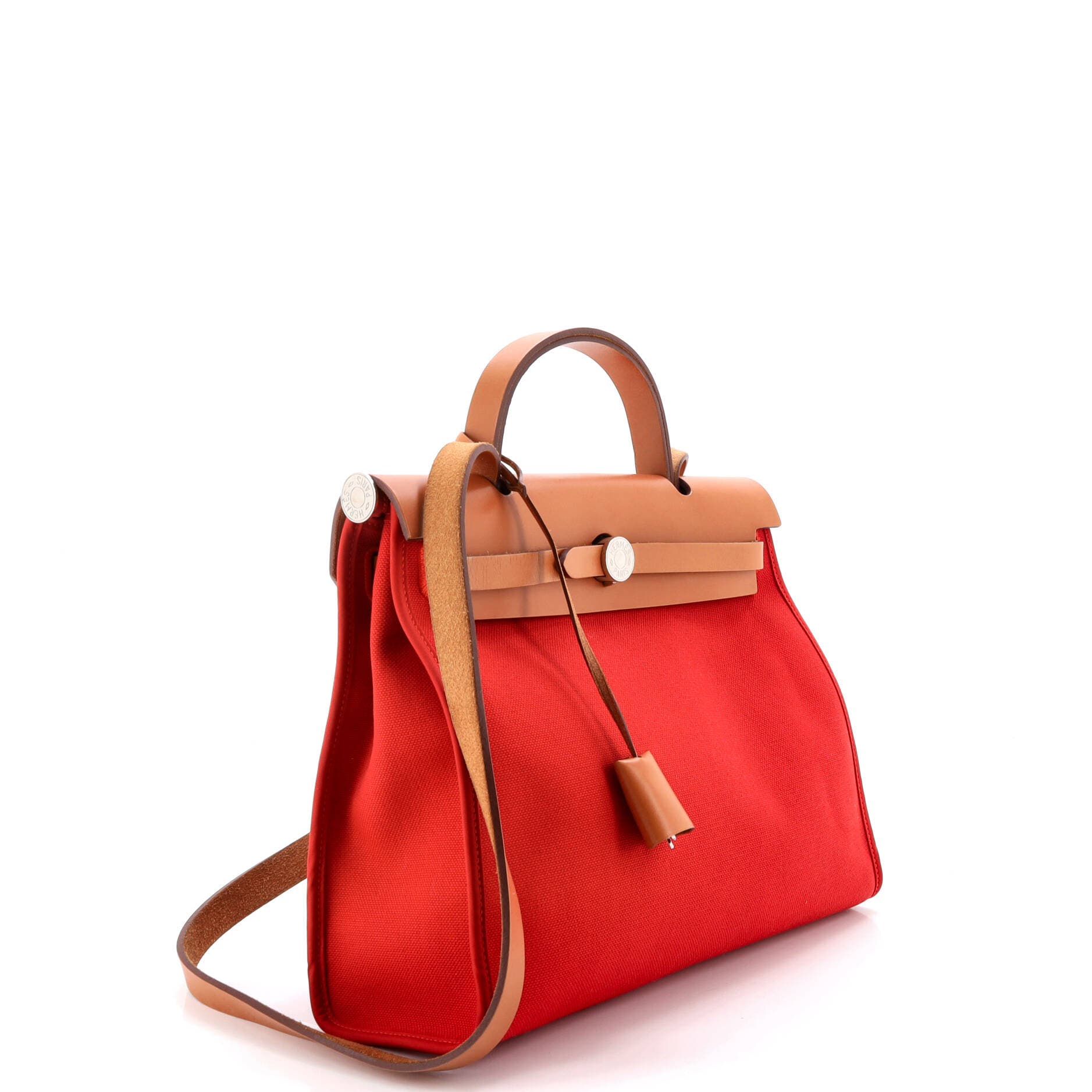 Pre-Owned Hermes Herbag Zip Leather and Toile 31, Alternate, color, Rouge Tomate